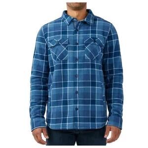 Voyager Mens Super Plush Shirt Jacket Shacket Plaid Blue Snap Button Big Sz 3XL